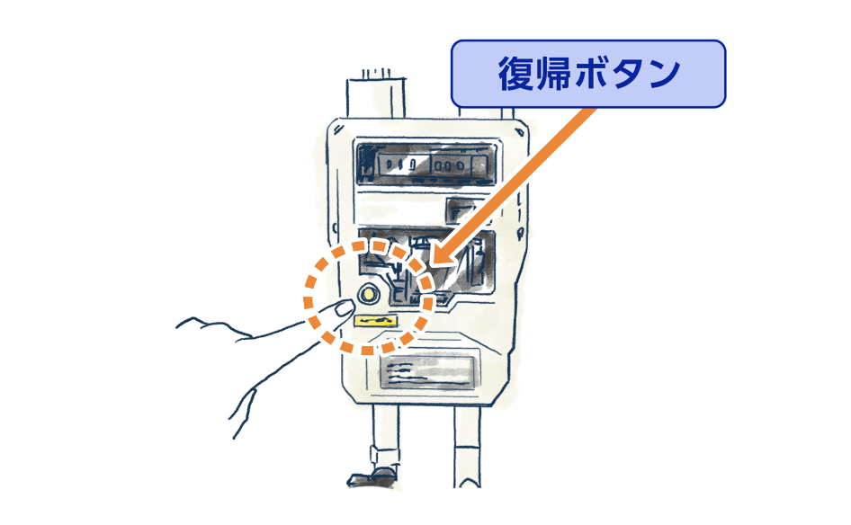 ガスメーターの復帰ボタンを押す